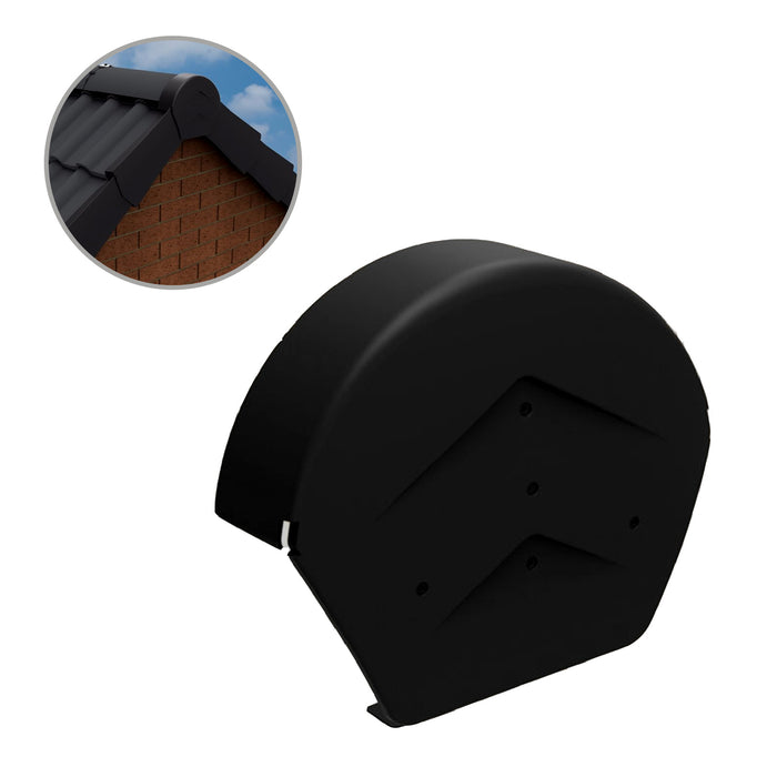 Black Rounded Ridge End Cap for Dry Verge Systems