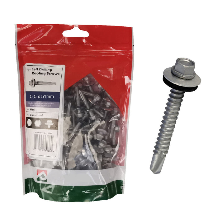 100 x Roofing & Cladding Screws 5.5 x 51mm Self Drill