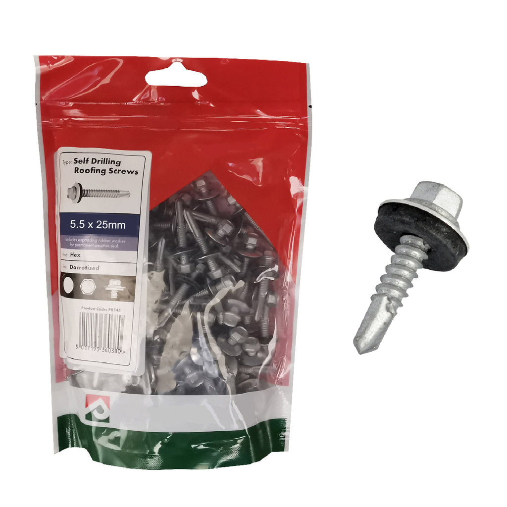100 x Roofing & Cladding Screws 5.5 x 25mm Self Drill