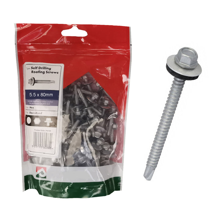 50 x  Roofing & Cladding Screws 5.5 x 80mm Self Drill