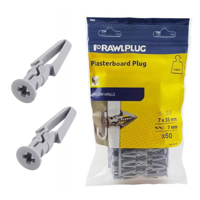 50 x Genuine Rawl Plasterboard  7 x 35mm Hollow Wall Plugs