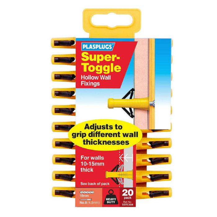 20 x Plasplugs Super Toggle Raw Plug Fixings for Plasterboards & Hollow Walls