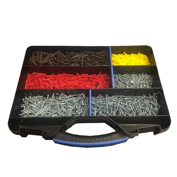 1200 x Assorted Pozi Screws & Raw Fixing Plugs, Twin Thread