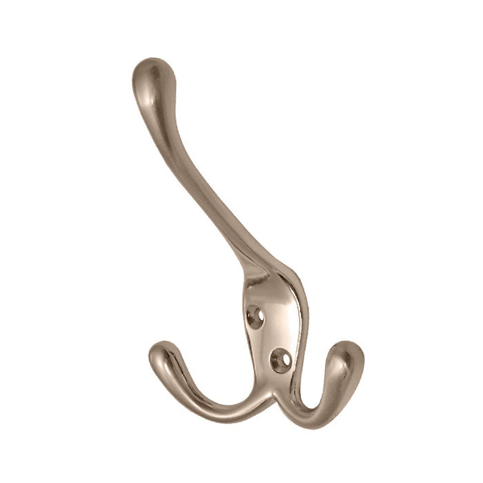 Satin Nickel Metal Triple Hat and Coat Hooks