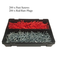 400 x Pozi Screws & Red Raw Plugs, 8 x 1½" Twin Thread