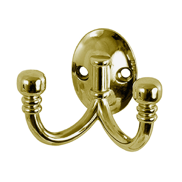 Polished Brass Ball End Double Coat Hooks