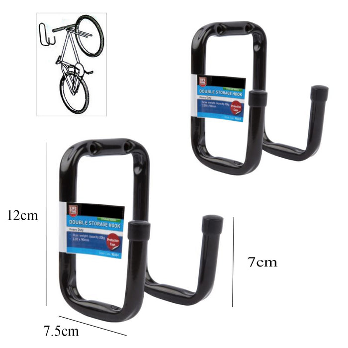 2 x Heavy Duty Double Bike Storage Hooks Wall Mounted