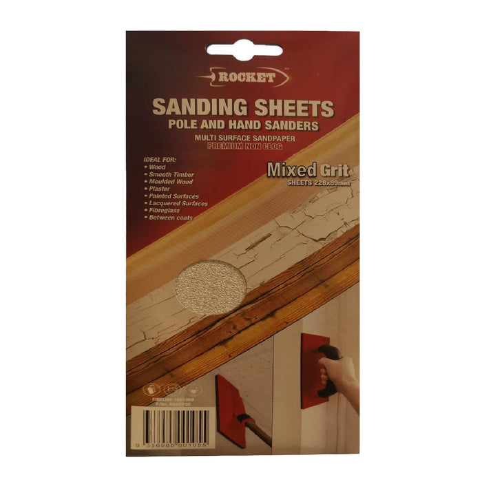 30 x Hook and Loop Mixed Grit 228 x 89mm Pole Sanding Sheets