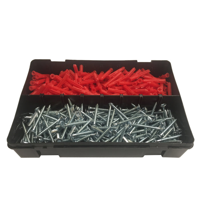 400 x Pozi Screws & Red Raw Plugs, 8 x 1½" Twin Thread