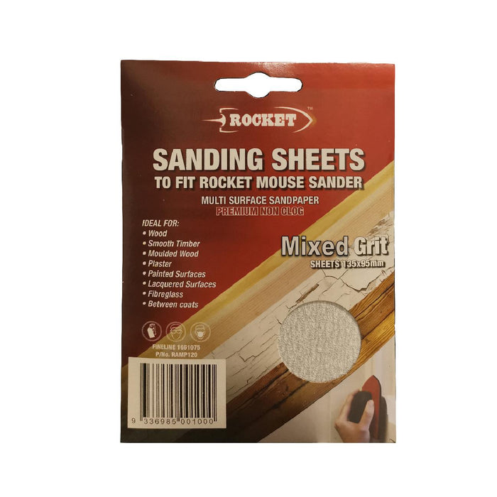 30 x Hook and Loop Mixed Grit 135 x 95mm Mouse Sanding Sheets