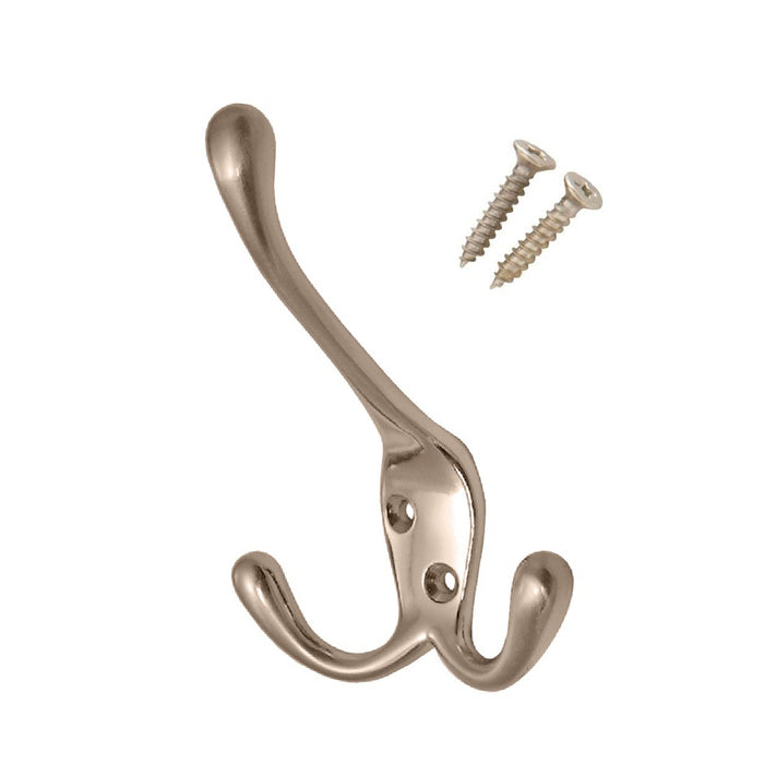 Satin Nickel Metal Triple Hat and Coat Hooks