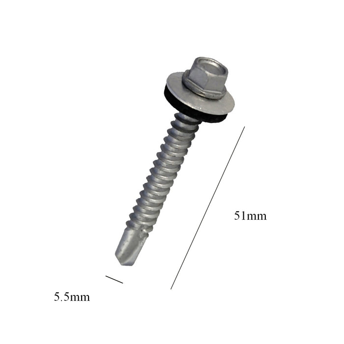 100 x Roofing & Cladding Screws 5.5 x 51mm Self Drill