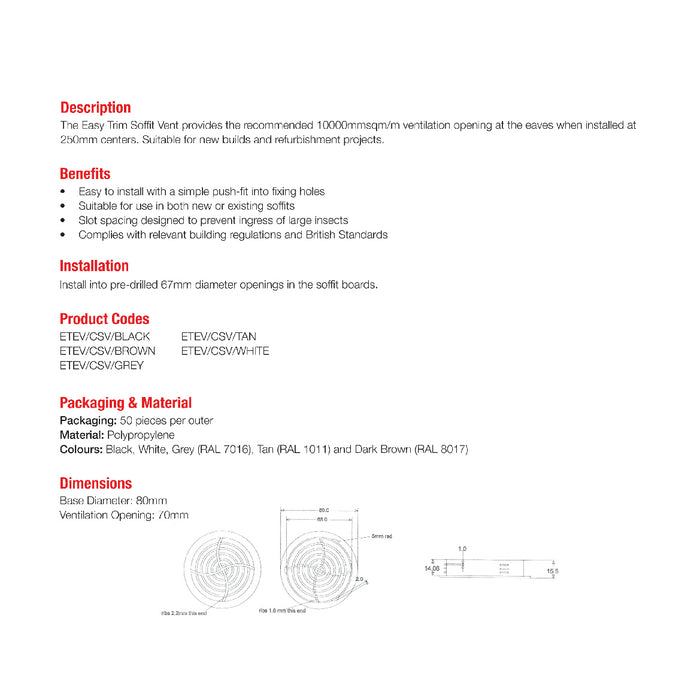 Tan Plastic 70mm Round Soffit Air Ventilation Roof Discs <br> Menu Options