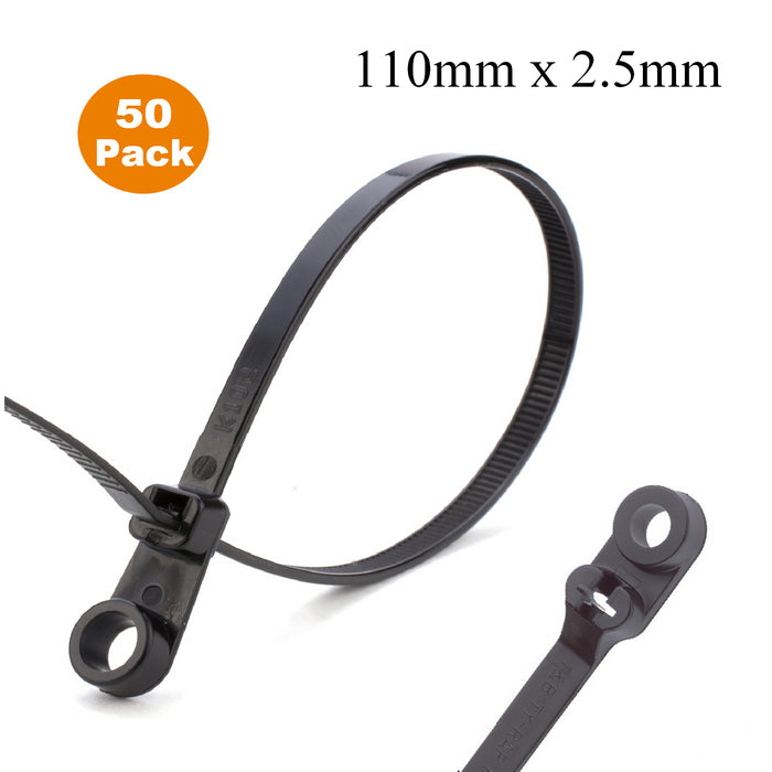 50 x Black Screw Mount Cable Ties 110mm x 2.5mm