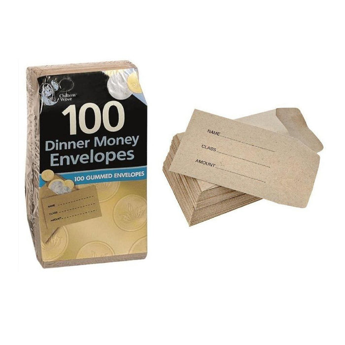 100 x Small Brown School Dinner Money Gummed Envelopes