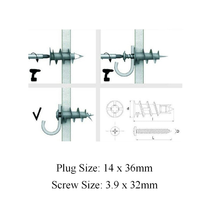 12 x Rawlplug Nylon Self Drill Plasterboard Hollow Stud Wall Fixings