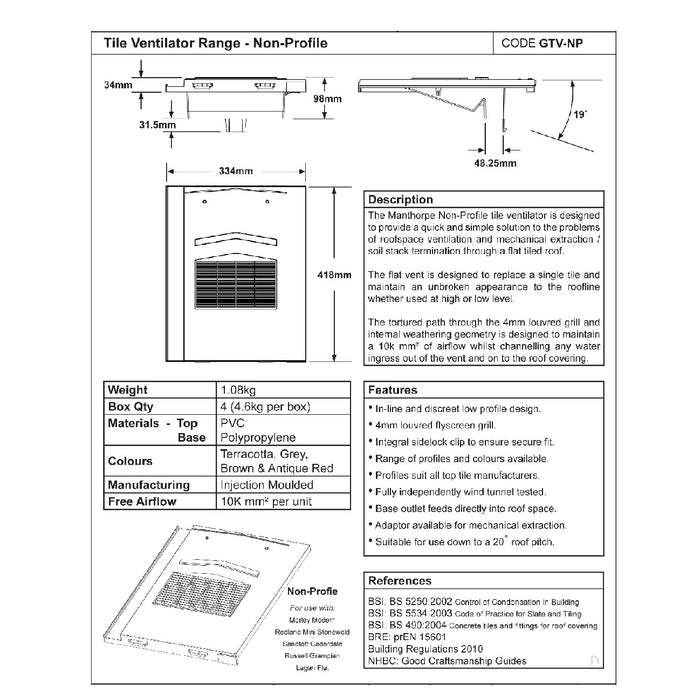 Terracotta Roof Tile Vent & Pipe Adapter for Marley Modern & Mini Stonewold