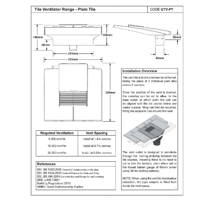 Terracotta Plain In-line Roof Tile Vent & Pipe Adapter for Concrete and Clay Tiles