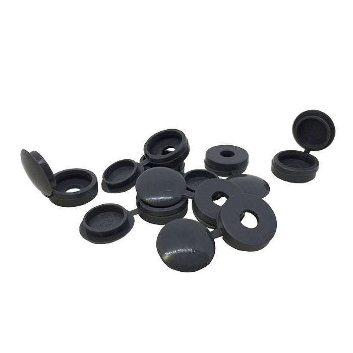 80 x Dark Grey Fold Over Plastic Hinged Screw Caps / 17mm Large Cups