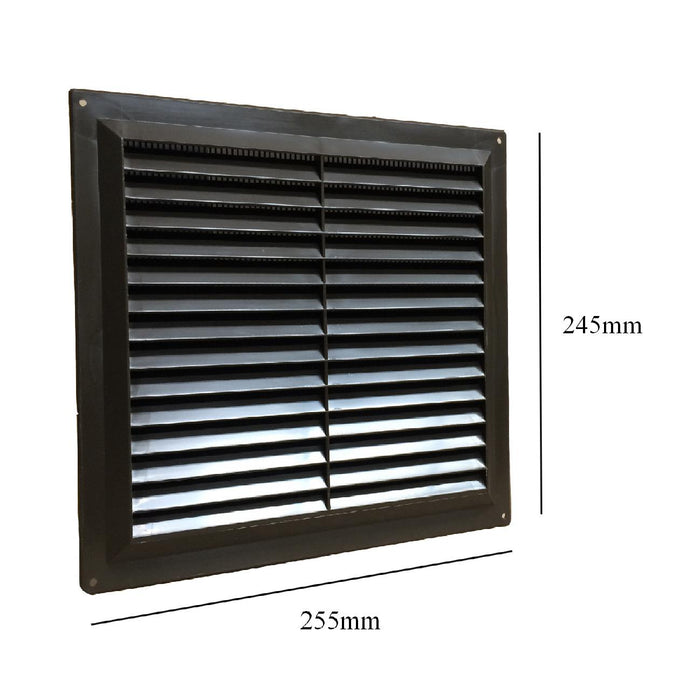 9" x 9" Brown Plastic Louvre Air Vent Grille with Flyscreen Cover