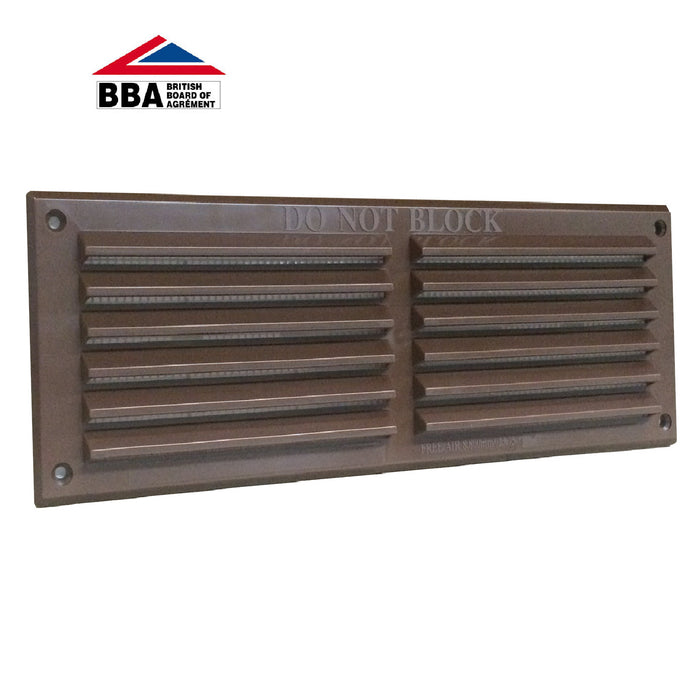 9" x 3" Brown Plastic Louvre Air Vent Grille with Removable Flyscreen Cover