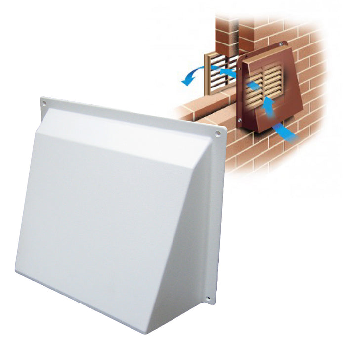 White Hooded Cowl Vent Cover for Air Bricks Grilles Extractors Vents