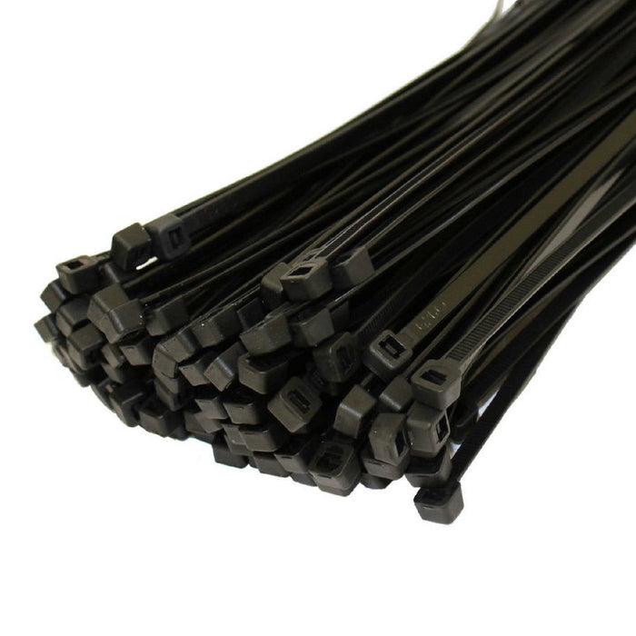 100 x Black Cable Ties 200mm x 4.8mm / Zip Ties