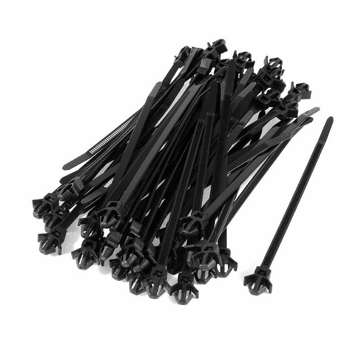 25 x Black Push Mount Winged Cable Ties 200mm x 4.8mm