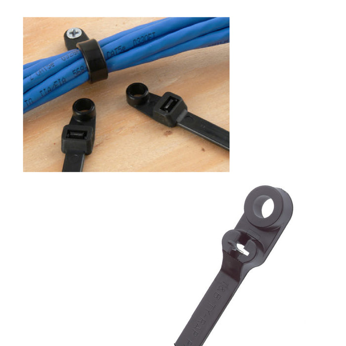 25 x Black Screw Mount Cable Ties 200mm x 4.8mm