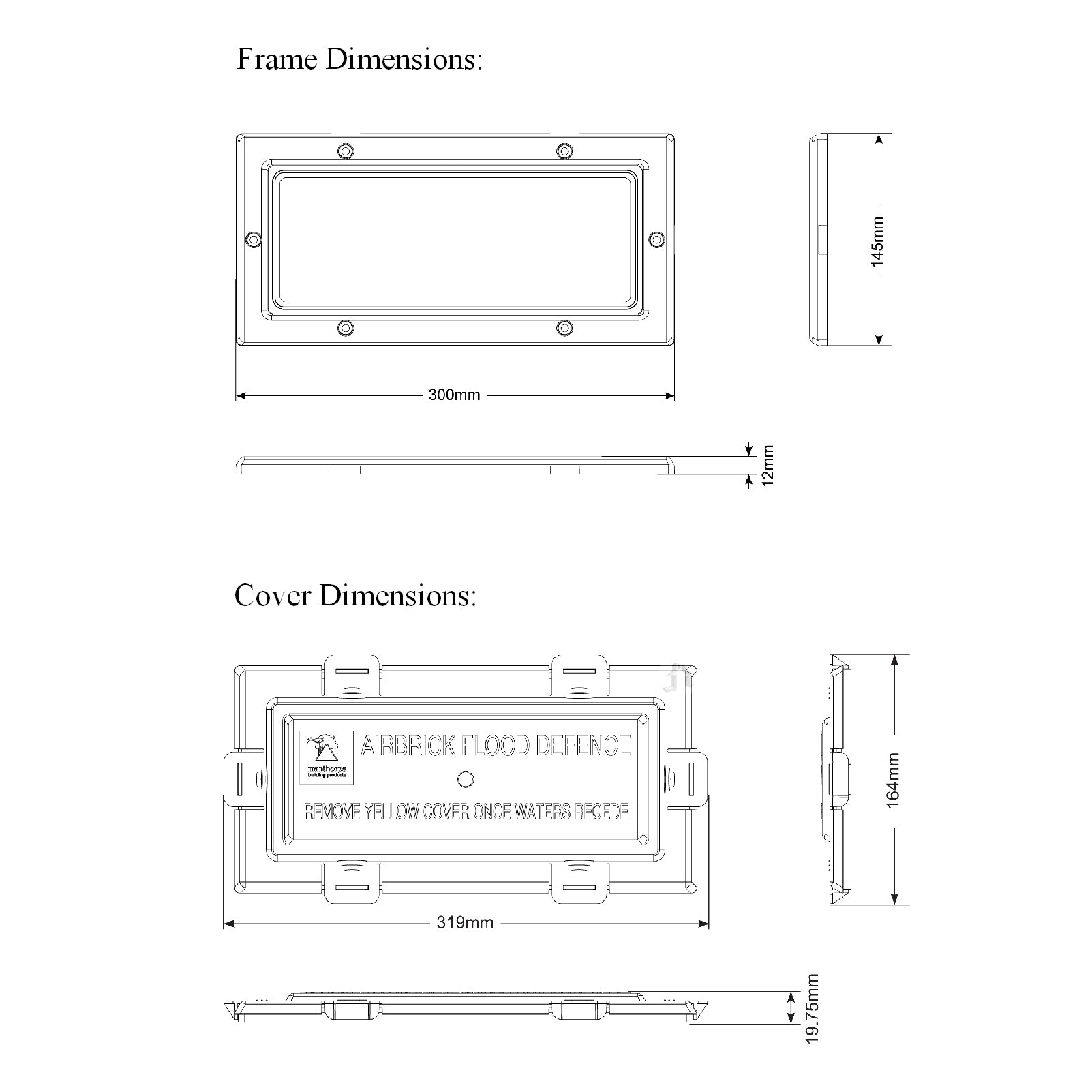 Buff Framed Flood Water Defence Protection Airbrick Cover
