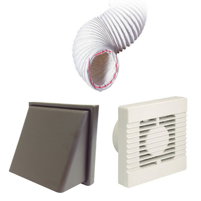 Manrose Standard Fan Brown Hooded 4 Inch Extractor Fan Ducting Kit