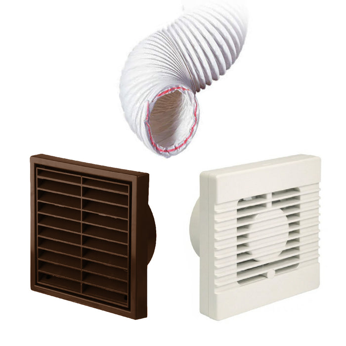 Manrose Standard Fan Brown Louvre 4 Inch Extractor Fan Ducting Kit