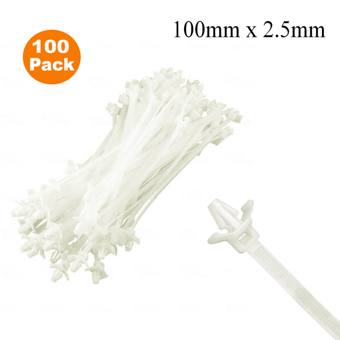 100 x Natural Push Mount Winged Cable Ties 100mm x 2.5mm