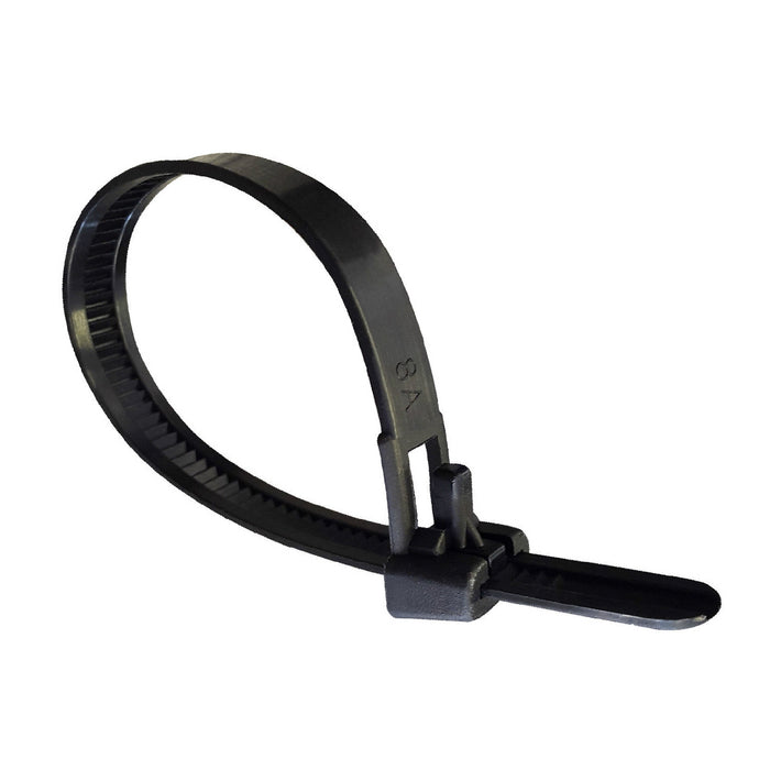 100 x Black Releasable Cable Ties Size: 370 x 7.6mm