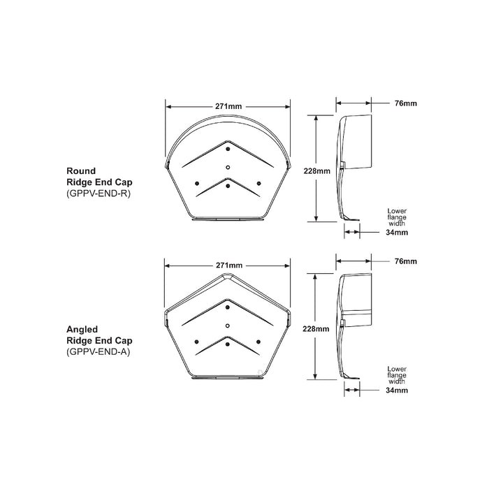 Black Rounded Ridge End Cap for Dry Verge Systems