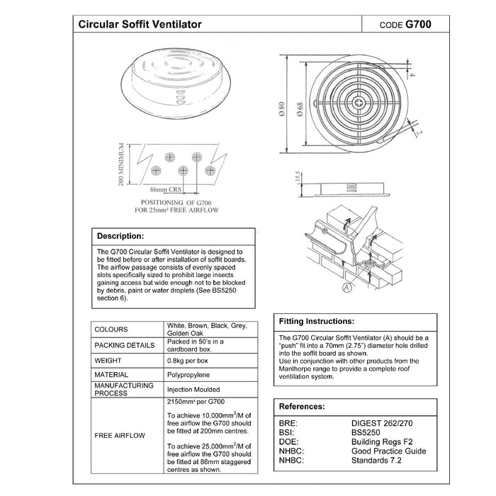 Brown Plastic 70mm Round Soffit Air Vents <br> Menu Options